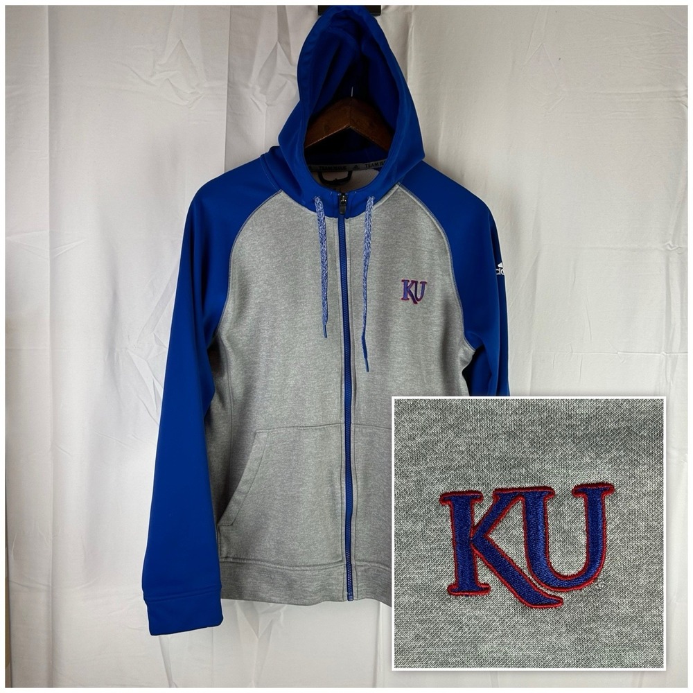 Kansas Jayhawks KU Adidas Climawarm Full Zip Team Issue Jacket Hooded Medium